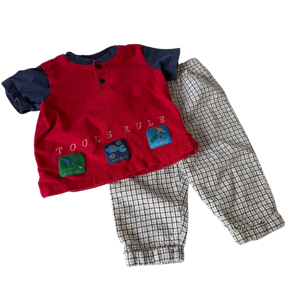 SOLD - Vintage Tools Rule Matching Set Shirt & Pants 18M Baby - Picture 2 of 6